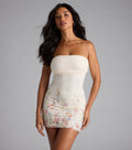 Ivory Strapless Floral Embellished Bodycon Mini Dress | Bridal & Cocktail Party Dress