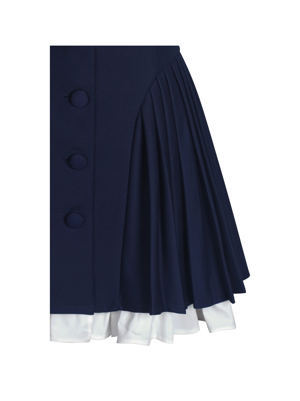 Navy Sailor Collar Mini Dress | Sleeveless Pleated A-Line Preppy Dress with White Trim