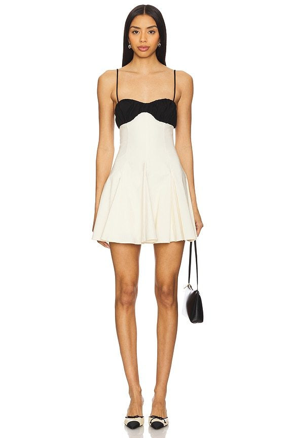 Black and Ivory Color Block Mini Dress | Spaghetti Strap Sweetheart A-Line Party Dress