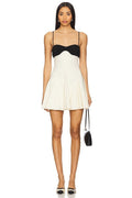 Black and Ivory Color Block Mini Dress | Spaghetti Strap Sweetheart A-Line Party Dress