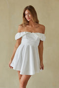 Off-Shoulder Ruffle Mini Dress | Ruched Waist Fit-and-Flare Party Dress