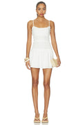 White Spaghetti Strap Ruched Mini Dress | Fit-and-Flare Summer Party Dress