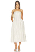 Ivory Striped Strapless Midi Dress with Pockets | A-Line Summer Occasion Dress