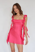 Ruffle Strap Mini Slip Dress | Cowl Neck Open-Back Satin-Look Party Dress