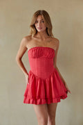 Red Strapless Corset-Style Mini Dress | Tiered Ruffle Summer Sundress