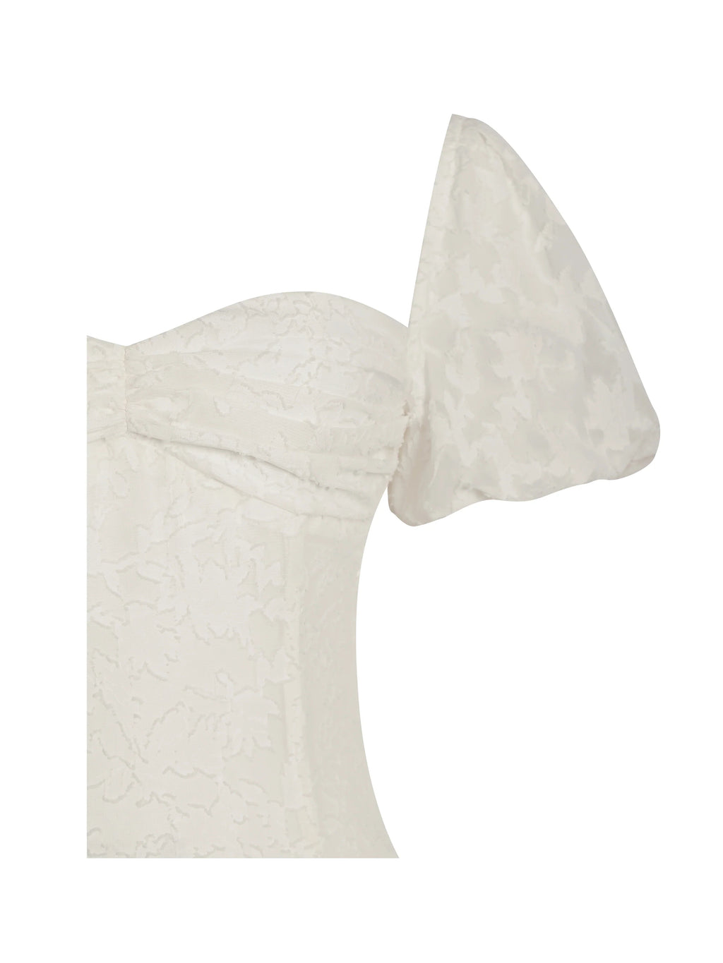 Ivory Floral Lace Puff Sleeve Midi Dress with Lace-Up Back | Sweetheart Bridal Dress