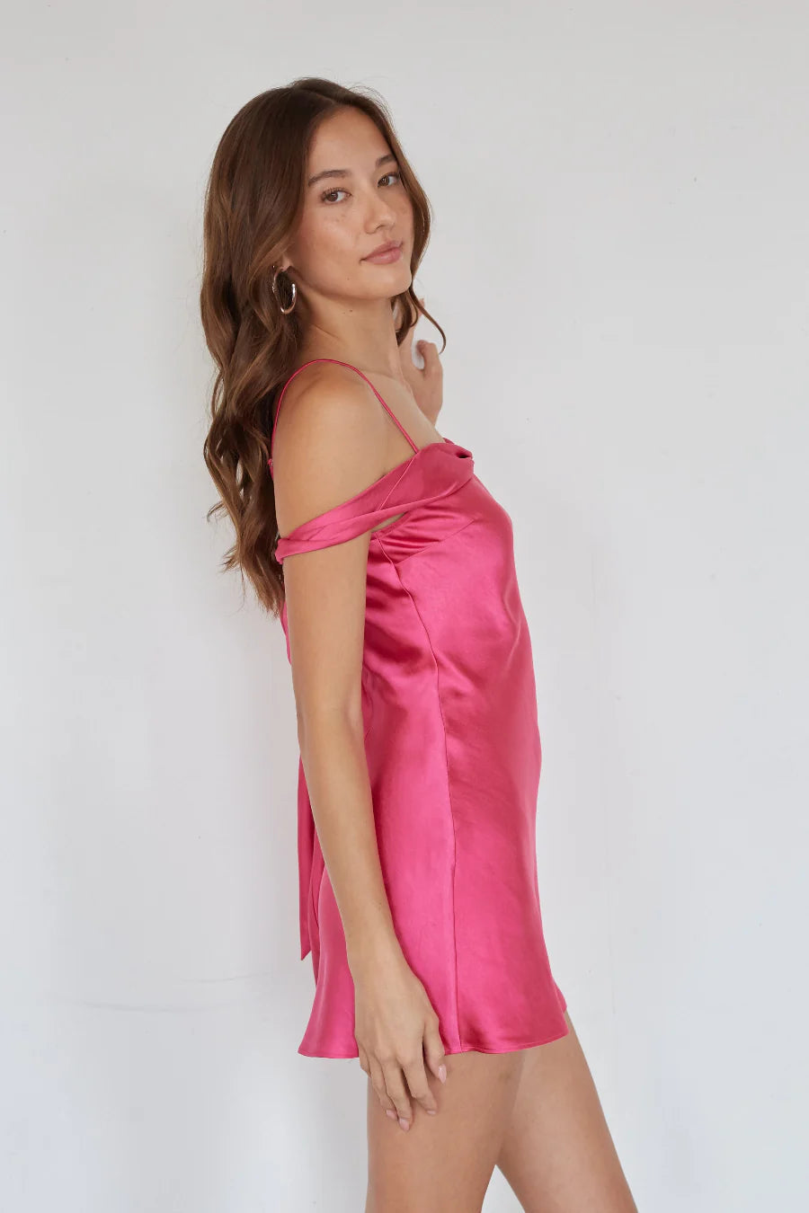Off-Shoulder Bow-Back Mini Slip Dress | Satin-Look Party Dress