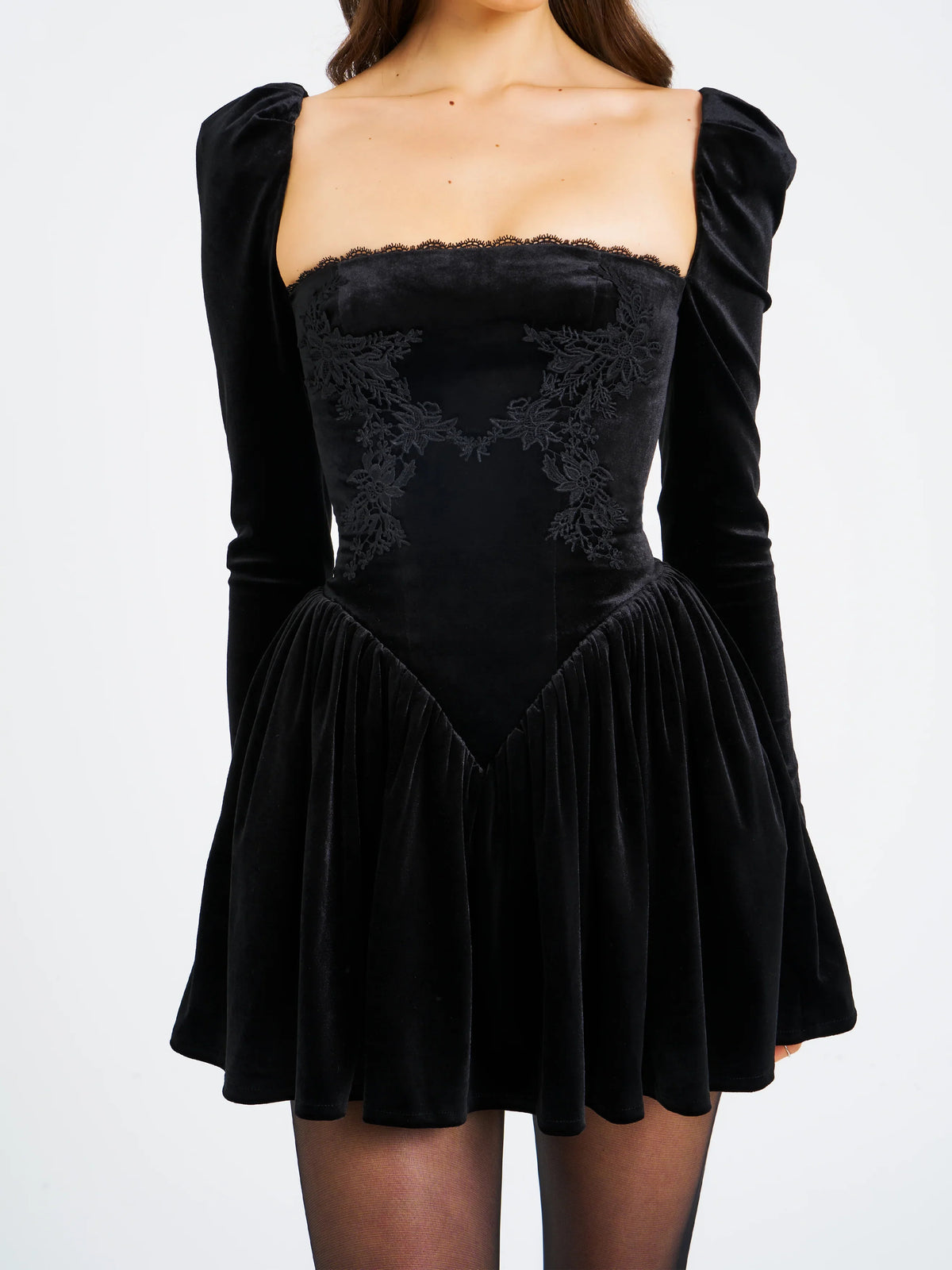 Black Long Sleeve Corset-Style Mini Dress with Lace-Up Back | Gothic Party Dress