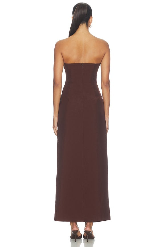 Chocolate Brown Strapless Maxi Dress with Contrast Trim | Wrap-Effect Evening Dress
