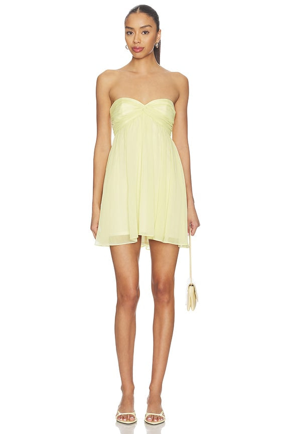 Pale Yellow Strapless Sweetheart Mini Dress | Flowy A-Line Party Dress