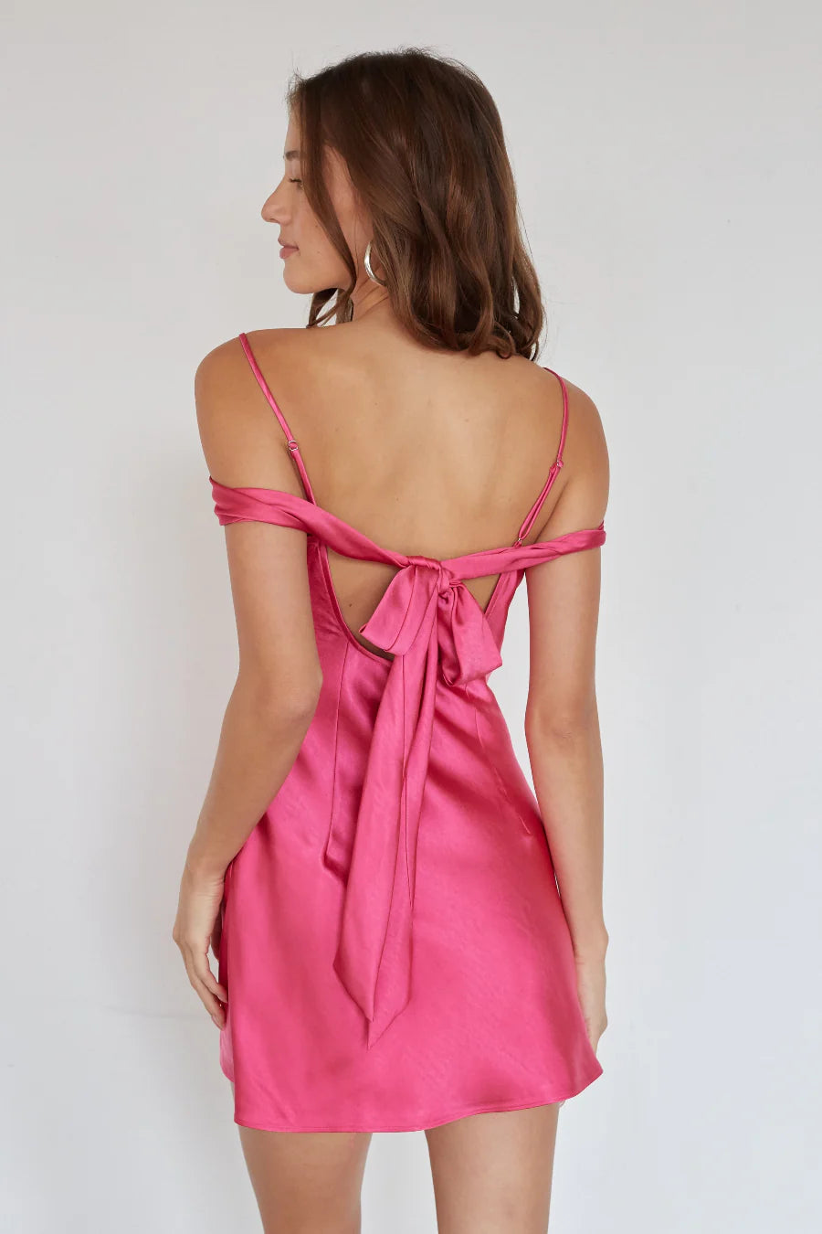 Off-Shoulder Bow-Back Mini Slip Dress | Satin-Look Party Dress