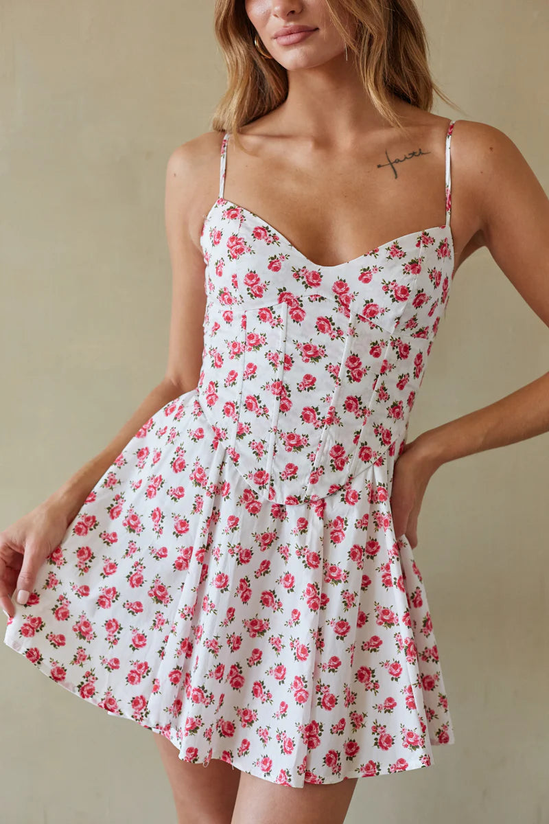 Lace-Up Back Corset Mini Dress | Spaghetti Strap Fit-and-Flare Sundress