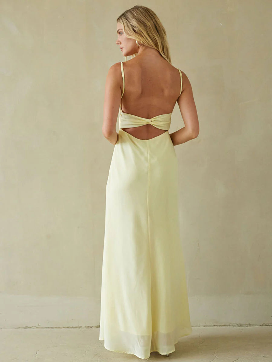 Spaghetti Strap Maxi Slip Dress | Ruched Bust Twist-Back Cutout Occasion Dress