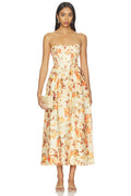 Ivory Floral Strapless Corset-Style Midi Dress | A-Line Wedding Guest & Garden Party Dress