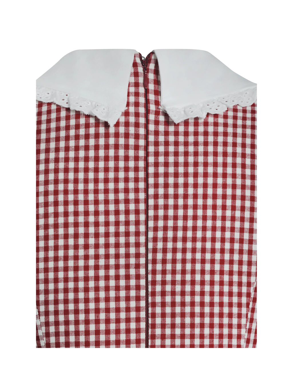 Red Gingham Mini Dress with White Collar | Sleeveless Lace-Trim A-Line Sundress