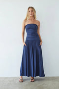 Strapless Ruched Drop-Waist Maxi Dress with Pockets | A-Line Occasion Dress
