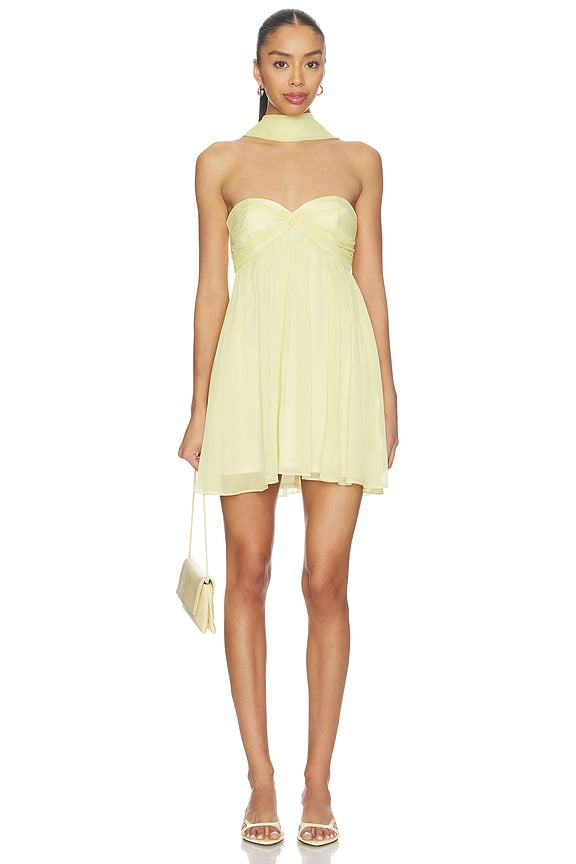 Pale Yellow Strapless Sweetheart Mini Dress | Flowy A-Line Party Dress