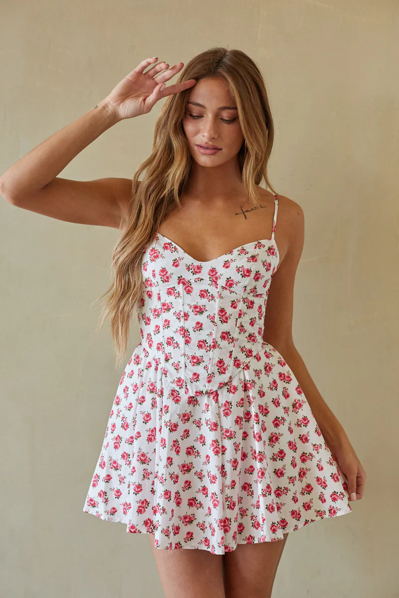 Lace-Up Back Corset Mini Dress | Spaghetti Strap Fit-and-Flare Sundress