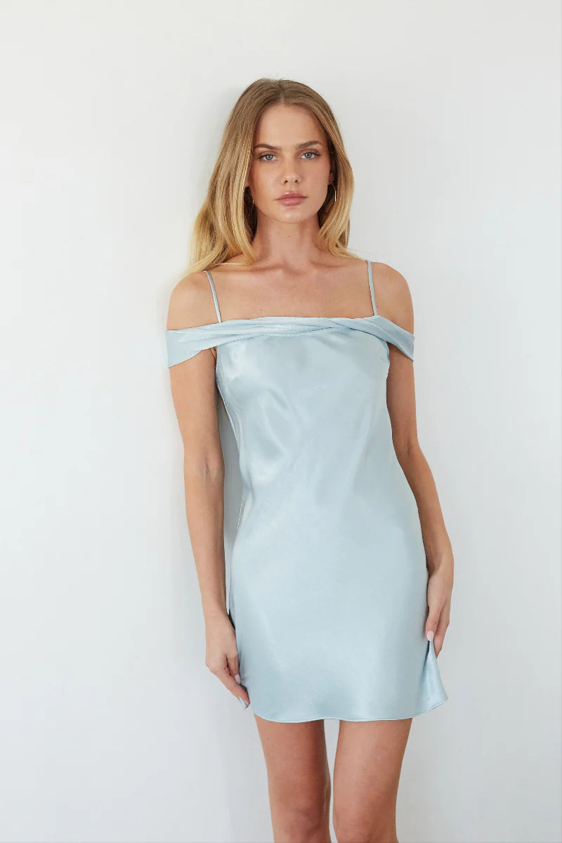 Off-Shoulder Bow-Back Mini Slip Dress | Satin-Look Party Dress