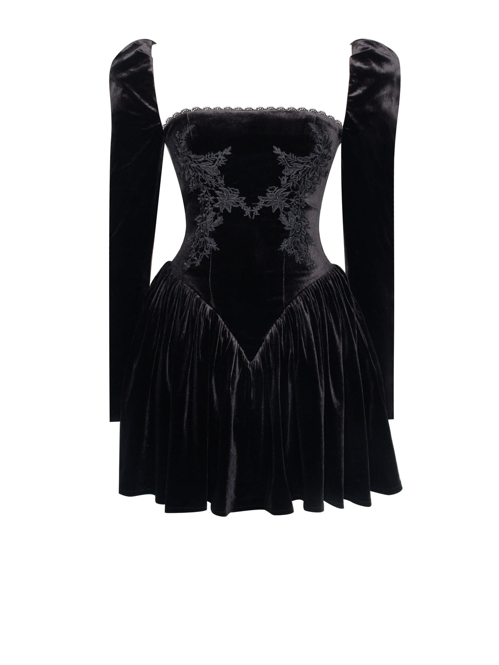Black Long Sleeve Corset-Style Mini Dress with Lace-Up Back | Gothic Party Dress