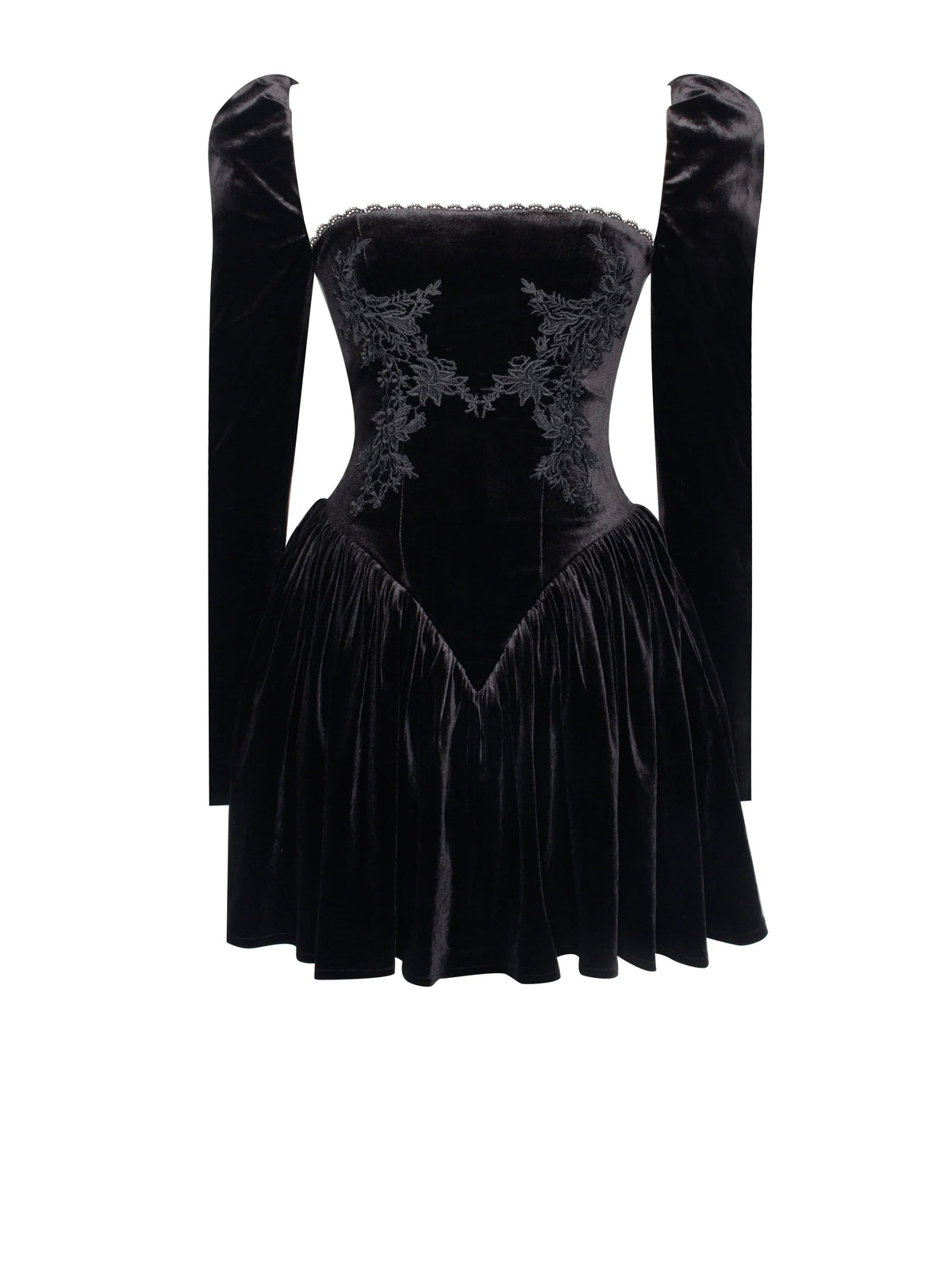 Black Long Sleeve Corset-Style Mini Dress with Lace-Up Back | Gothic Party Dress