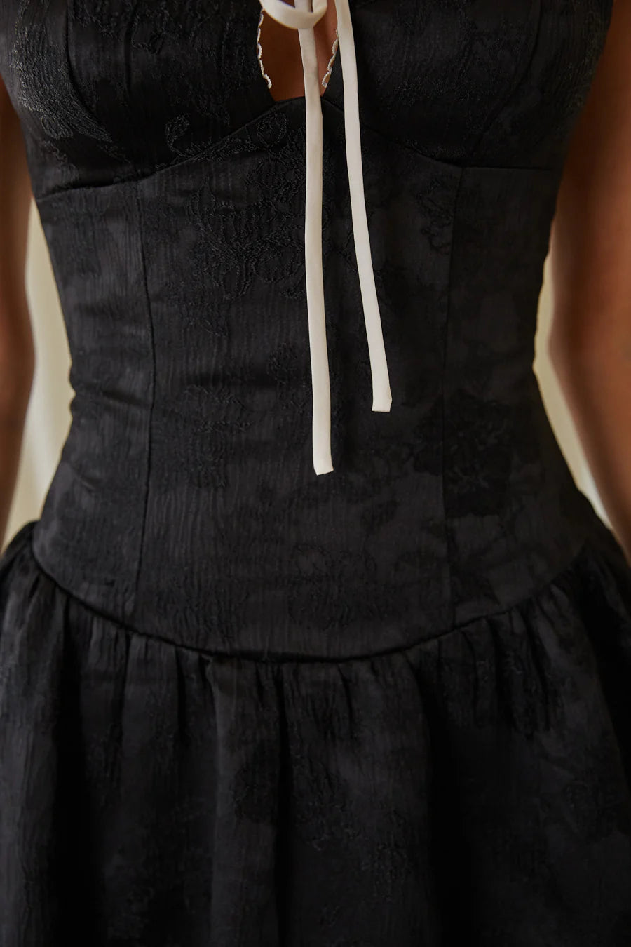 Black Corset-Style Mini Dress | Bow-Front Lace-Up Back Fit-and-Flare Dress