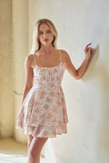 Floral Bow-Back Mini Dress | Spaghetti Strap Tiered A-Line Sundress