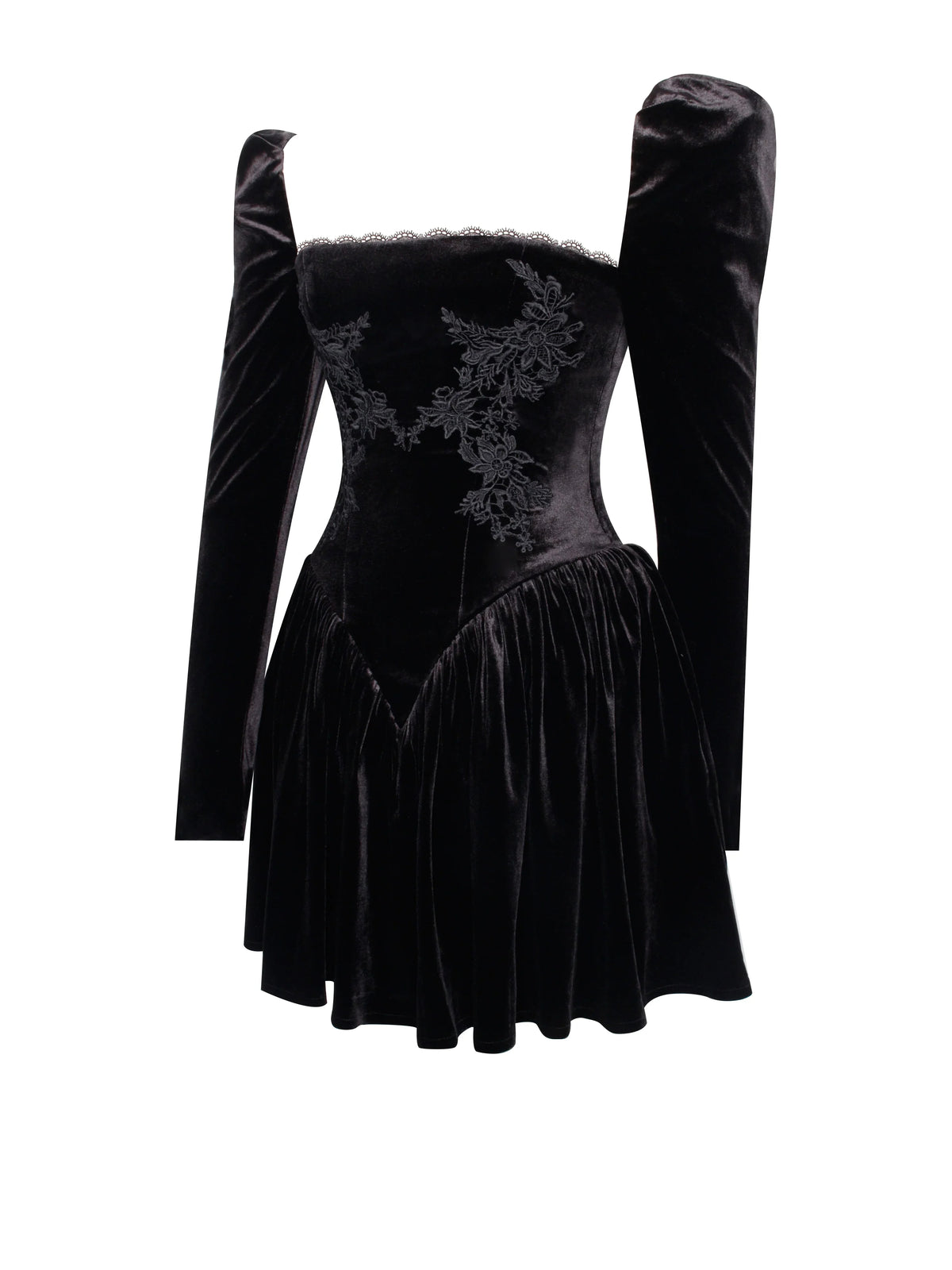 Black Long Sleeve Corset-Style Mini Dress with Lace-Up Back | Gothic Party Dress