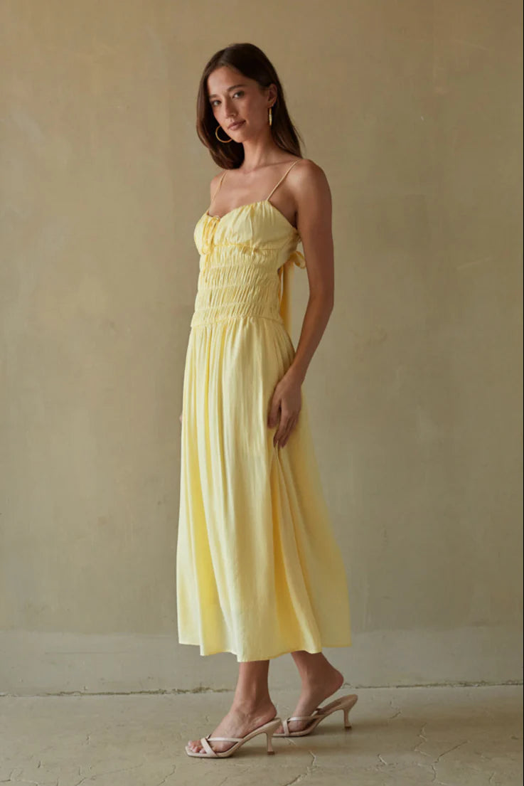 Smocked Bow-Back Midi Dress with Pockets | Spaghetti Strap Summer Sundress