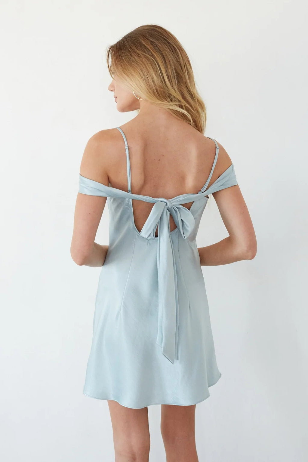 Off-Shoulder Bow-Back Mini Slip Dress | Satin-Look Party Dress