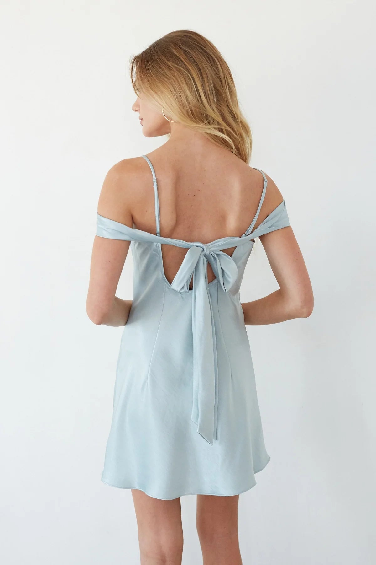 Off-Shoulder Bow-Back Mini Slip Dress | Satin-Look Party Dress