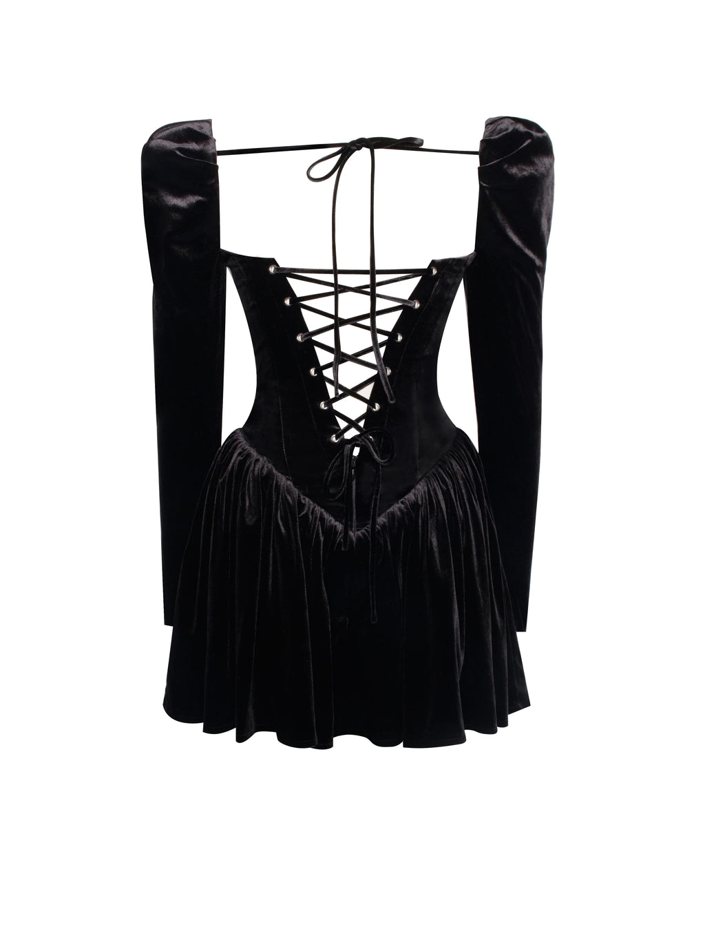 Black Long Sleeve Corset-Style Mini Dress with Lace-Up Back | Gothic Party Dress