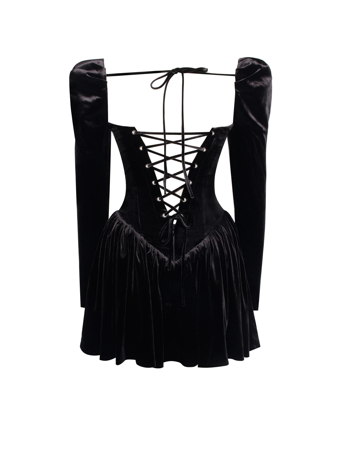 Black Long Sleeve Corset-Style Mini Dress with Lace-Up Back | Gothic Party Dress
