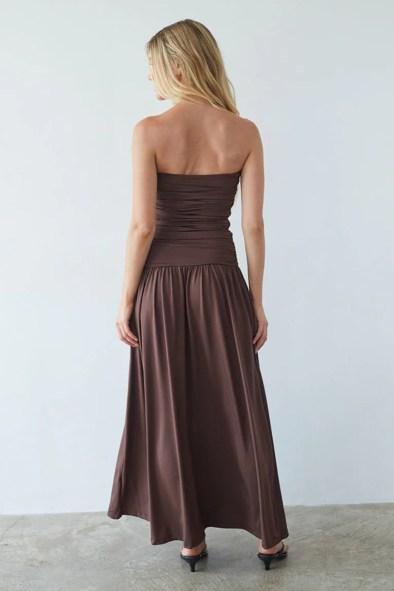 Strapless Ruched Drop-Waist Maxi Dress with Pockets | A-Line Occasion Dress