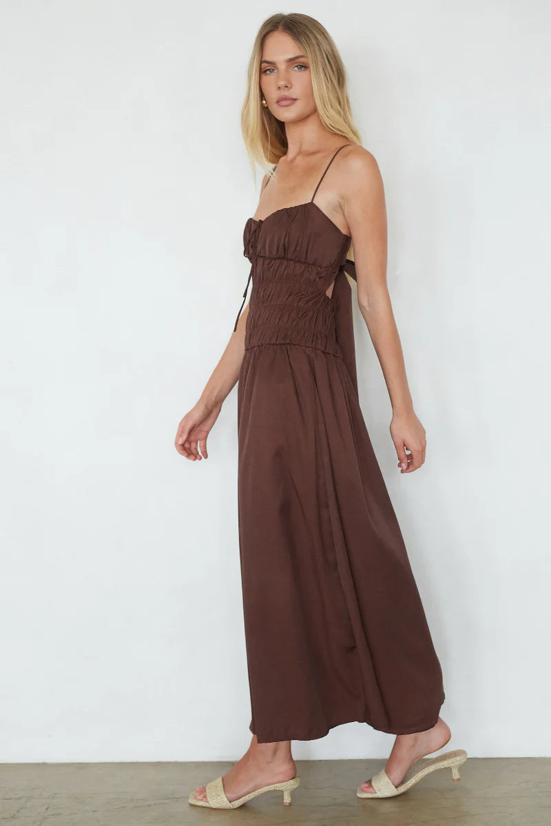Smocked Bow-Back Midi Dress with Pockets | Spaghetti Strap Summer Sundress
