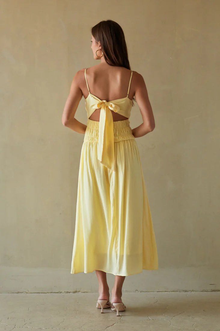 Smocked Bow-Back Midi Dress with Pockets | Spaghetti Strap Summer Sundress