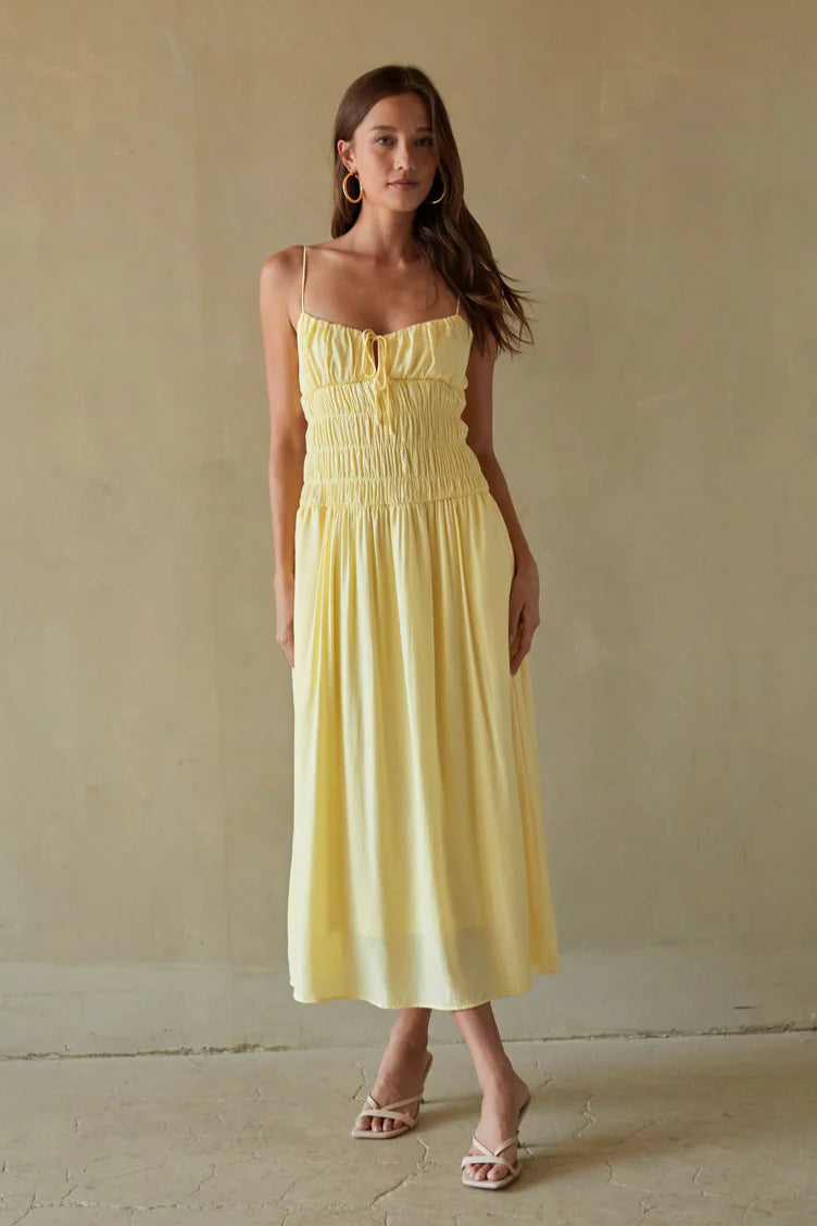 Smocked Bow-Back Midi Dress with Pockets | Spaghetti Strap Summer Sundress
