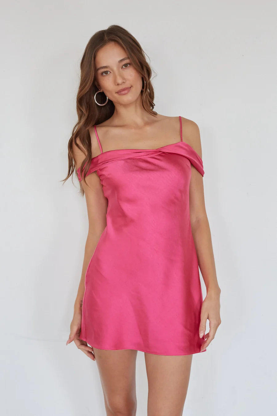 Off-Shoulder Bow-Back Mini Slip Dress | Satin-Look Party Dress
