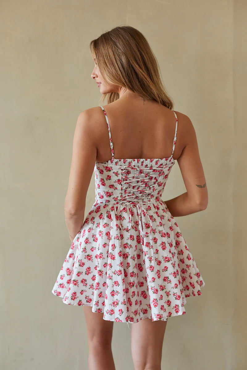 Lace-Up Back Corset Mini Dress | Spaghetti Strap Fit-and-Flare Sundress